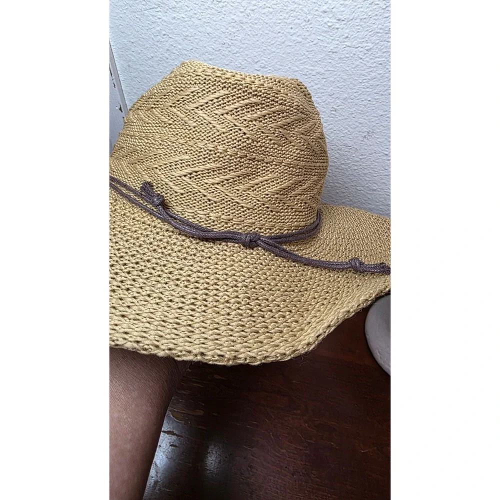 Scala Pronto‎ Women's Wide Brim Woven Straw Sun Hat Brown Accent Band Size OS